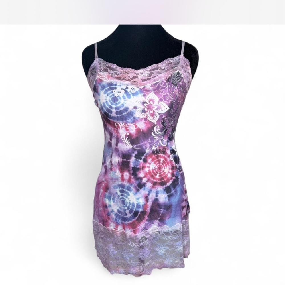 Ransom Y2K Purple Tie Dye Lace Long Tank Top Fairy Grunge